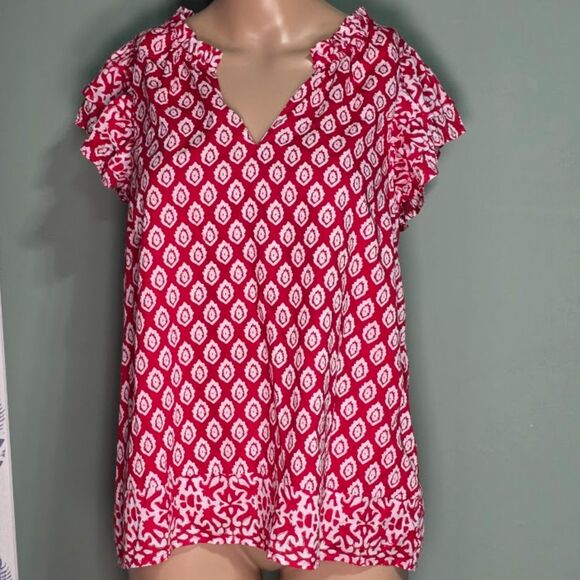 Vineyard Vines Lighthouse Red Tile Ruffle Top - Ruffle Sleeve - Size [M] - Picture 5 of 8